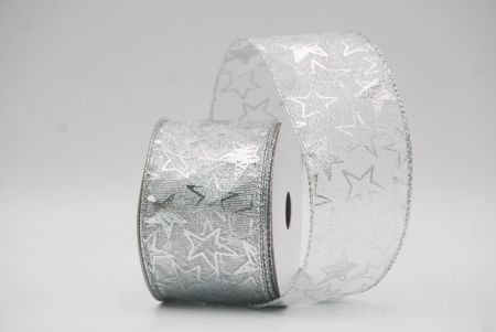 White Metallic star Wired Ribbon_KF9114G-1